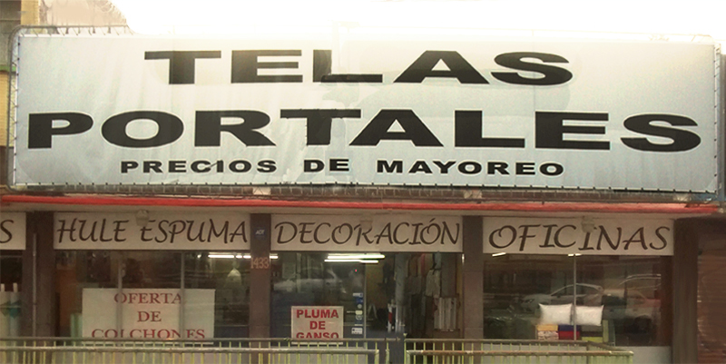 Fachada de tienda de telas Portales CDMX